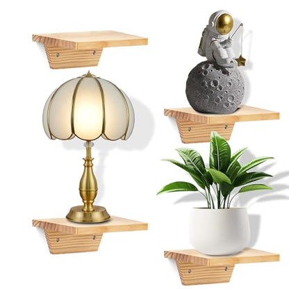 Small Wall Shelves,Speaker Shelf,Floating Shelf Trapezoid for Wifi Router - color: Natural Wood, size: Set of 2
