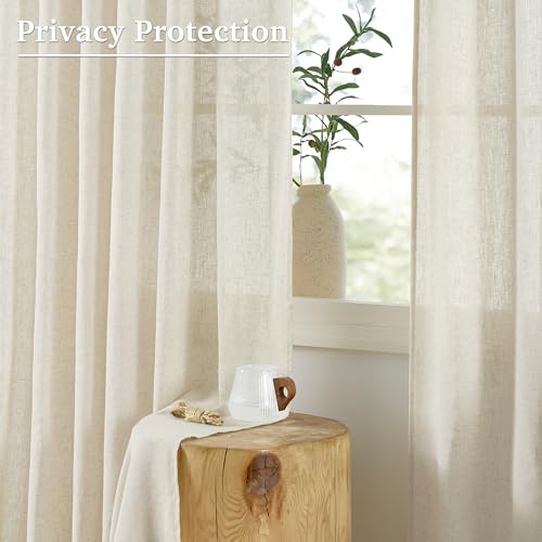 StangH Sheer Linen Curtains 84 inch Length 2 Panels Set, Natural Flax Linen Semi Sheer Curtains Soft Breathable Light Filtering Farmhouse Drapes for Living Room Sliding Door, W55 x L84