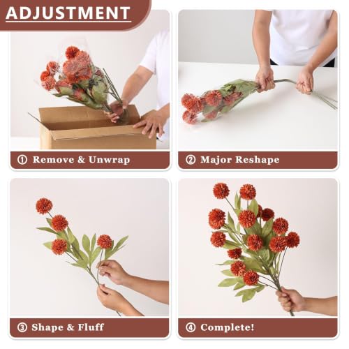 VIERENA 6 Pcs 27" Artificial Fall Pompon Mum Flower Stems for Vase (Orange) - color: Orange