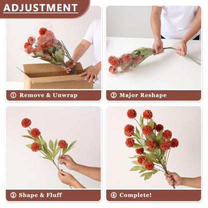 VIERENA 6 Pcs 27" Artificial Fall Pompon Mum Flower Stems for Vase (Orange) - color: Orange