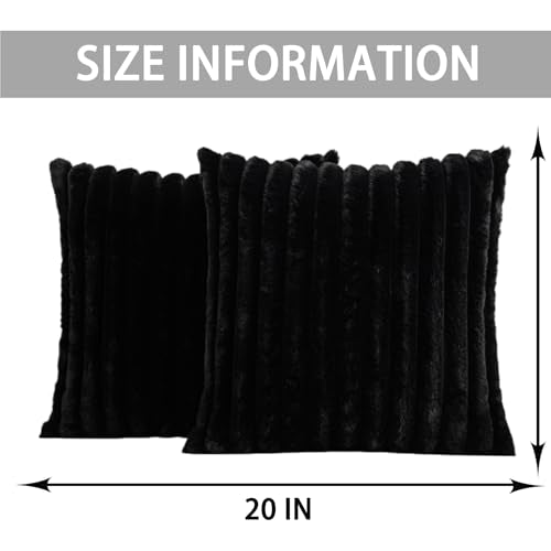 Aegero Pack of 2 Faux Fur Christmas Throw Pillow Covers 20x20 Inch, Black - color: Black, size: 20" x 20" (Pack of 2)