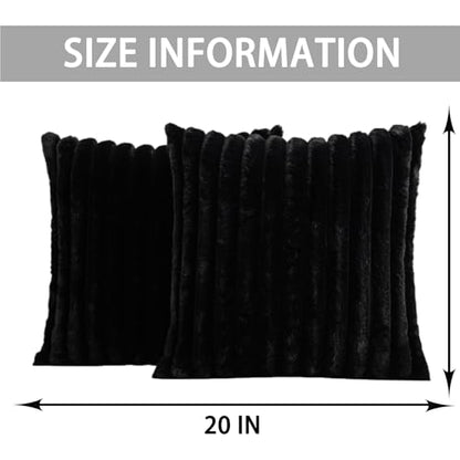 Aegero Pack of 2 Faux Fur Christmas Throw Pillow Covers 20x20 Inch, Black - color: Black, size: 20" x 20" (Pack of 2)
