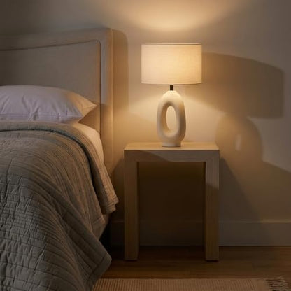 Brightech Artemis LED Table Lamp - Unique, Modern, Natural Ceramic Lamp for Bedside, Nightstand, Desk - Cozy, Chic Home Decor, Warm White Light and USB-C Charging for Living Room, Bedroom, Entryway