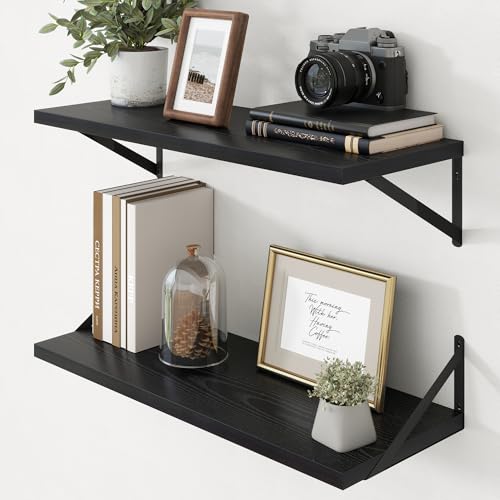 Axeman Deep Floating Shelves - 30 Inch Black Floating Shelves Set of 2-12 Inch Deep Wood Wall Shelves for Living Room Bathroom Kitchen - color: Black, size: 30W x 12D