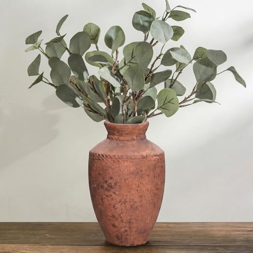 Terracotta Vase, 10 Inch Large Ceramic Flower Vases Rustic Farmhouse Pottery Vase for Home Decor Fireplace Entryway Kitchen Living Room Shelf Mantle Table Decor Brown - color: Brown, size: 10 Inch