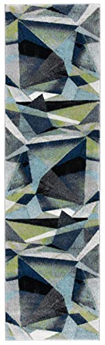 SAFAVIEH Porcello Collection Runner Rug - 2'3" x 18', Grey & Blue, Modern Abstract Design, Non-Shedding & Easy Care, Ideal for High Traffic Areas in Living Room, Bedroom (PRL6940G) - color: Grey/Blue, size: 2'3" x 18' (Runner)