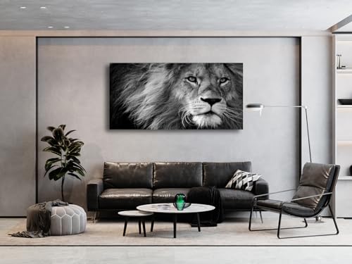 Baisuart-D0162 Canvas Prints Wall Art Grey lion Stretched Canvas Wooden Framed for living Room Bedroom and Office - color: Lion-b, size: 48"L x 24"W