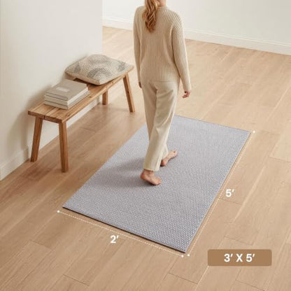 Sunfly 3x5 Washable Area Rug with Non Slip Rubber Backing Light Grey - color: Light Grey, size: 3' x 5' (Rectangular)