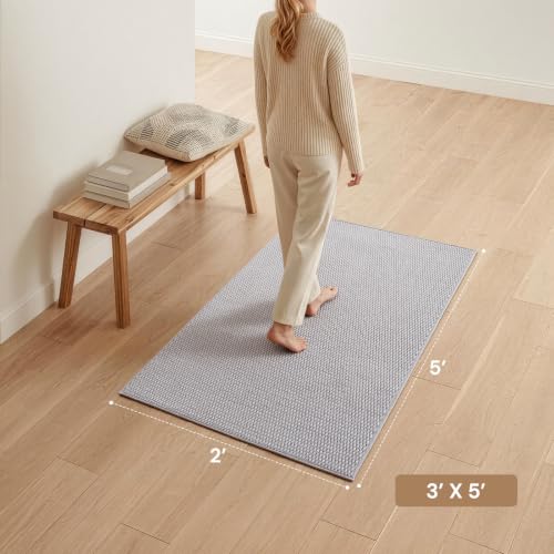 Sunfly 3x5 Washable Area Rug with Non Slip Rubber Backing Light Grey - color: Light Grey, size: 3' x 5' (Rectangular)