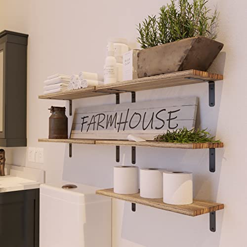 RICHER HOUSE Rustic Wood Floating Shelves Set of 5, Wall Mounted Shelf 16in - color: Carbonized Black