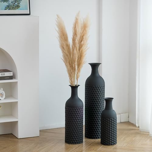 Sziqiqi Black Tall Floor Vase, Metal Vases with Honeycomb Texture, 3Pcs - style: Large Black Vases