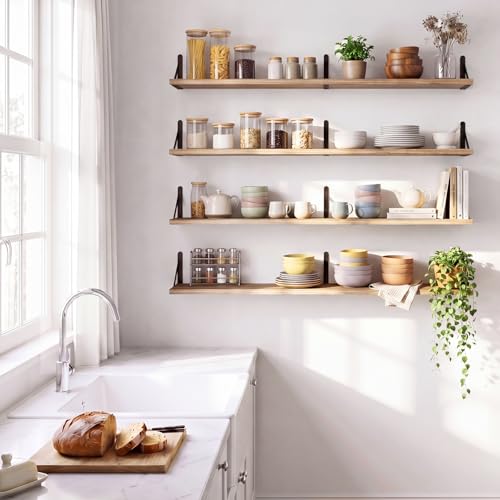 YGEOMER 35.4 in Floating Shelves for Wall, Light Carbonized Brown Set of 4 - color: Light Carbonized Brown, size: 35.4 inches