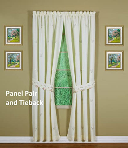 Today's Curtain Verona Reverse Embroidery Panel Pair and Tiebacks, 63", Ecru/Rose, 80" W X 63" L - color: Ecru/Rose, size: 80"W x 63"L (Pack of 1)