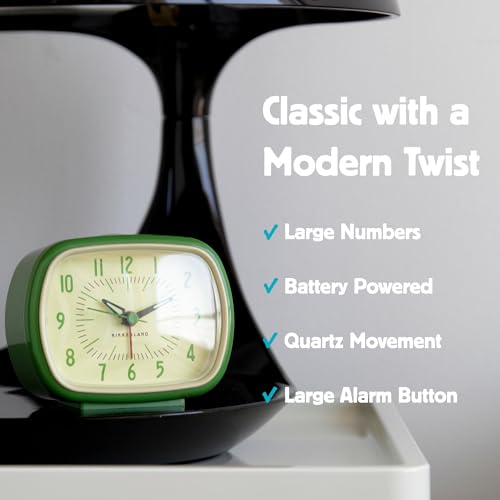Kikkerland Retro Alarm Clock – Vintage Decor for Bedroom, Nightstand, Living Room, or Office – Battery Operated, Decorative Analog Clock, Green - style: Green Retro