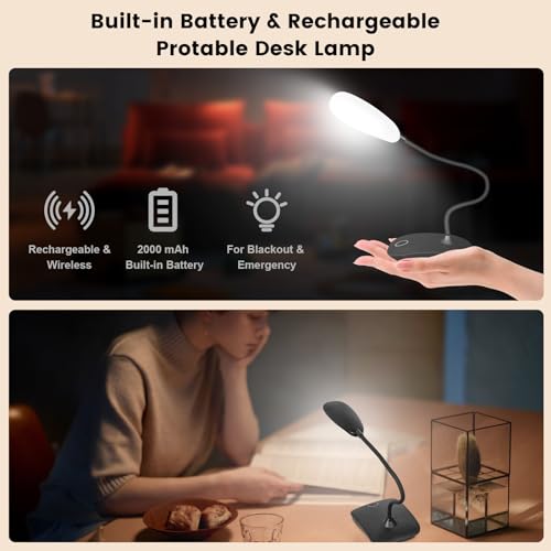 Portable Battery Powered Desk Lamp Small Rechargeable LED Table Light - color: Black
