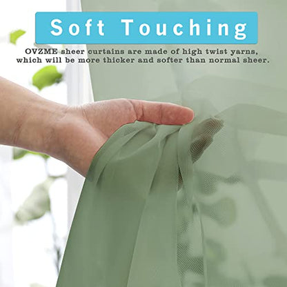 OVZME Sage Green Sheer Curtains 36 inches Long, Short Kitchen Window Treatment Solid Sheers Cafe Curtains Bathroom Voile Half Window Panels, Rod Pocket, 42" Wx36 L - color: Sage Green, size: 42"W x 36"L (Pack of 2)