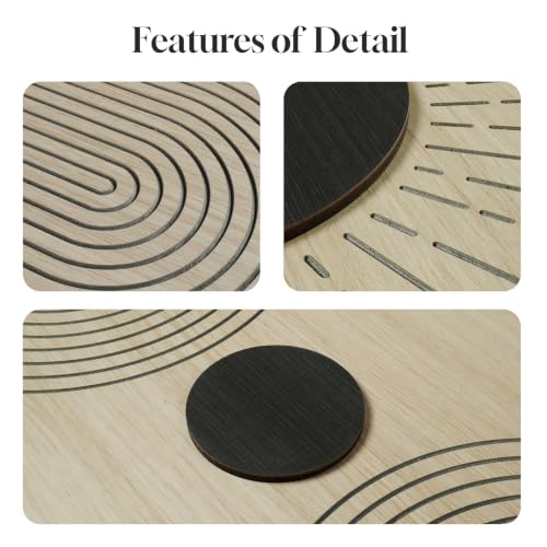 Large Framed 3D Wood Boho Neutral Abstract Textured Wall Decor, 24x36 Inch - color: Black Neutral