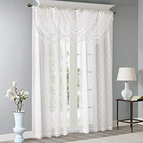 Madison Park Diamond Embroidered Sheer Ascot Valance, 38x46 White - color: White, size: 38"W x 46"L (Pack of 1)
