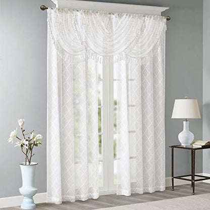 Madison Park Diamond Embroidered Sheer Ascot Valance, 38x46 White - color: White, size: 38"W x 46"L (Pack of 1)