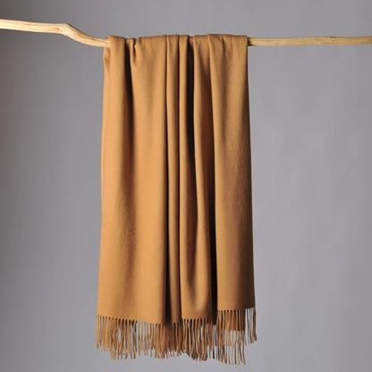 CUDDLE DREAMS Premium Cashmere Throw Blanket with Fringe (Camel) - color: Camel