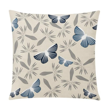 COMMINY Blue Beige Pillow Covers 18x18 Set of 6 Floral Throw Pillow Covers - color: Blue White Beige, size: 18" x 18" (Pack of 6)