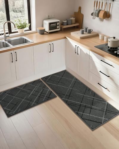 COSY HOMEER Kitchen Rugs,2 PCS Kitchen Mats Non Slip Washable,Gray - color: Grey, size: 24"x36" + 24"x60"