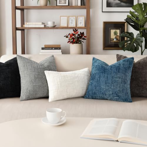 Pallene Cream White Textured Chenille Throw Pillow Covers 18x18 Set of 2 - color: Cream White, size: 18" x 18" (Pack of 2)