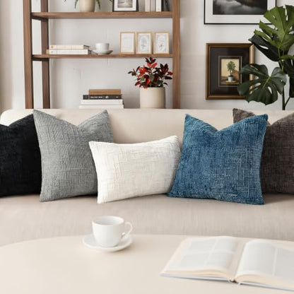 Pallene Cream White Textured Chenille Throw Pillow Covers 18x18 Set of 2 - color: Cream White, size: 18" x 18" (Pack of 2)