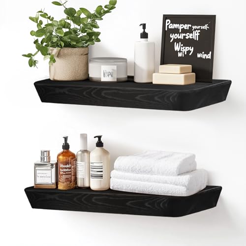 16x6.8x1.6in Slanted Solid Wood Floating Wall Shelves 2-Pack Black - color: Black, size: 16"-Set of 2