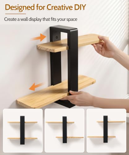SUMGAR Floating Shelves for Wall Wood, 2 Tier Adjustable Plant Shelf Unit - color: Black&wooden, size: 2 Tier 16in