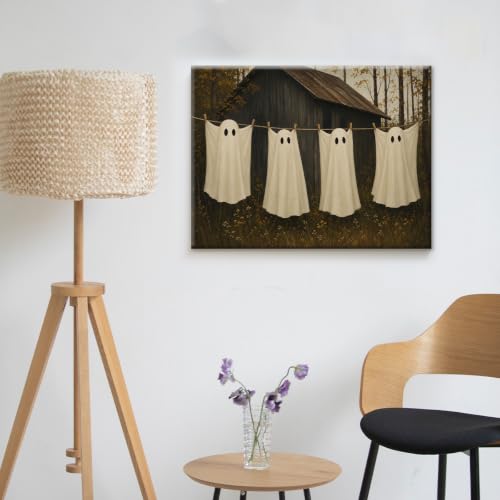 Halloween Wall Art Decor, Ghost Laundry Canvas Print Framed 8x10 Inch - color: J