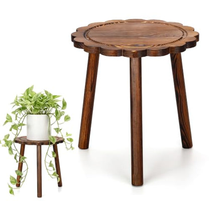 Nuanchu Scalloped Small Wood Plant Stand Indoor Fall Single Plant Stool 11"