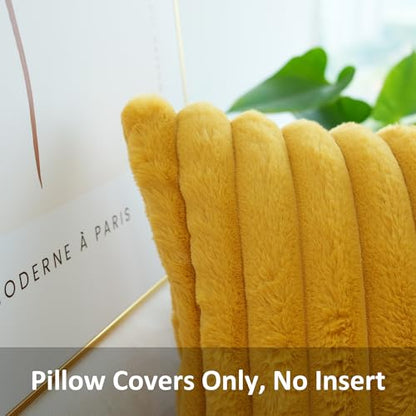 JOJUSIS Faux Fur Plush Throw Pillow Covers, Mustard Yellow, 22 x 22-Inch - color: Mustard Yellow, size: 22" x 22" (Pack of 2)