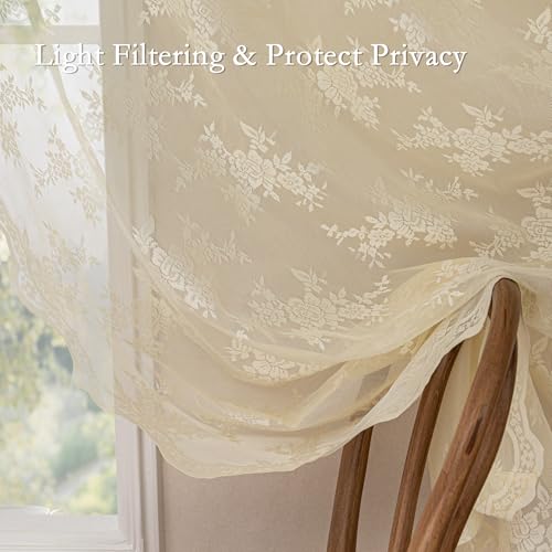 MEETSKY Lace Sheer Curtains 96 Inch Length Cream Floral Sheer Curtain - color: Light Yellow, size: 50"W x 96"L (Pack of 2)