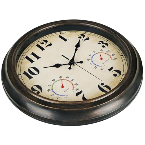 zyzamay 13 Inch Outdoor Clock with Thermometer and Hygrometer,BlackGold - color: 13 Th Blackgold