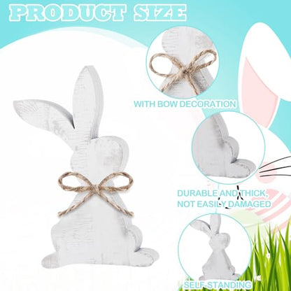 Thinkday 6 Pcs Easter Bunny Wooden Signs Rabbit Spring Table Signs for Home Office Table Wood Bunny Easter Decorations with Ribbons for Tiered Tray Mantel Shelf (Simple Style) - style: Simple Style