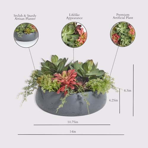 CG Hunter, Faux Succulent Arrangement, Grey, Home Decor - size: 14" Round Grey