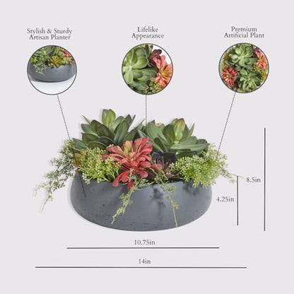 CG Hunter, Faux Succulent Arrangement, Grey, Home Decor - size: 14" Round Grey