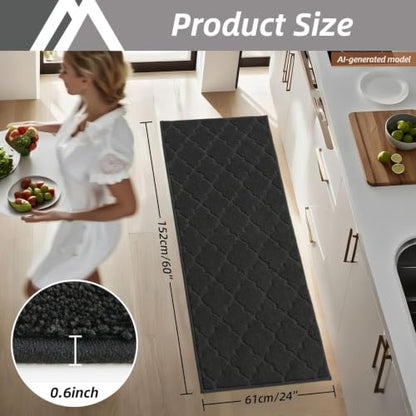 COSY HOMEER Kitchen Rugs Non Slip Washable 24"x60",Black - color: Black, size: 24"X 60"