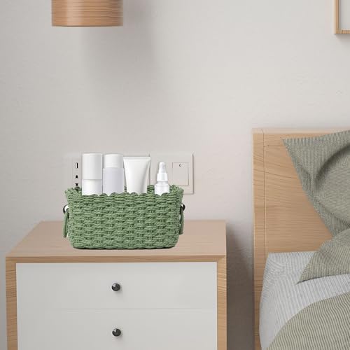 Woven Paper Rope Wicker Basket for Organizing(Set of 3,Green) - color: Dark Green