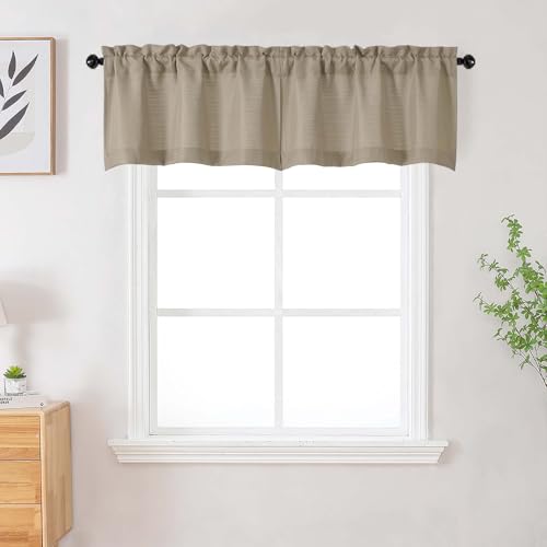 Camel Valances for Windows 2 Panels, Soft Solid Airy Faux Linen Textured Valance Curtains for Bathroom Basement Cafe Small Windows, Camel, 2 Pcs Each 30Wx14L Inch - color: Camel, size: 30"W x 14"L (Pack of 2)