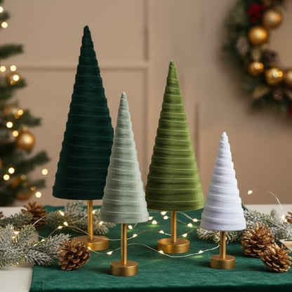 Hoolerry 4 Pcs Christmas Velvet Trees with Gold Pedestal, Forest Green - color: Forest Green