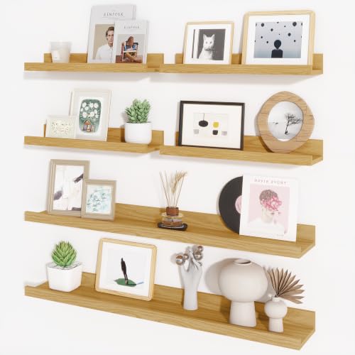 Picture Ledge Shelf, Floating Shelves for Wall Decor, Oak, Set of 6, 30'' - color: Oak, size: 30 inch