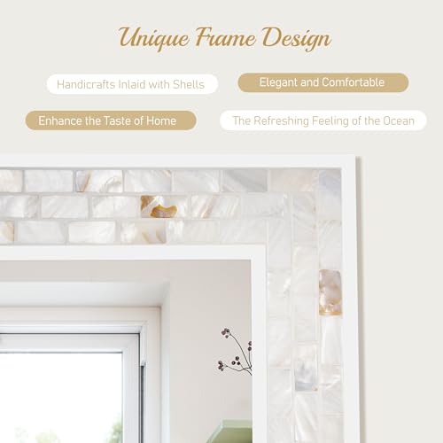 White Bathroom Mirrors for Wall 26x40 Inch, Coastal Wall Decor - size: 40"L x 26"W