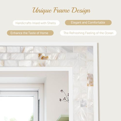 White Bathroom Mirrors for Wall 26x40 Inch, Coastal Wall Decor - size: 40"L x 26"W