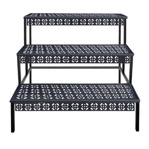 Garden 4 you 3-Tier Rectangular Metal Plant Stand, Ladder Flower Pot Rack - color: Black, size: 27.5"L x 23.6"W x 23.6"H