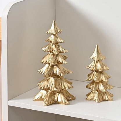 FESTGLOX Gold Christmas Tree Figurines,Small Resin Christmas Tabletop Trees - color: Gold, size: Set of 2