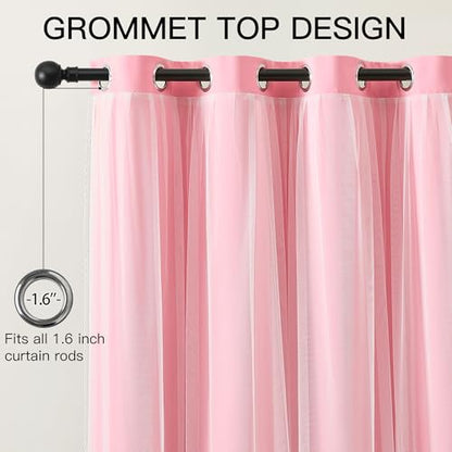 XiDi Pink Blackout Curtains for Girls Nursery Kids Bedroom 34Wx63L 2 Panels - color: Blackout-pink, size: 34"W x 63"L (Pack of 2)