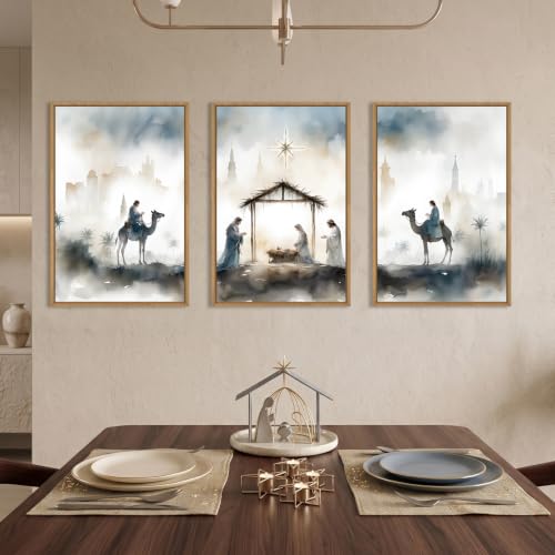 DRACIT Catholic Jesus Nativity Scene Framed Canvas Wall Art Set-16"x24"x3 - color: Jesus Nativity Wall Art, size: 16"L x 24"W