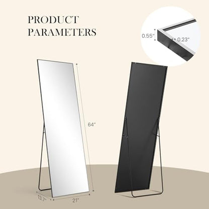 DUMOS 64"x21" Full Body Mirror with Stand, Full Length Mirror, Black